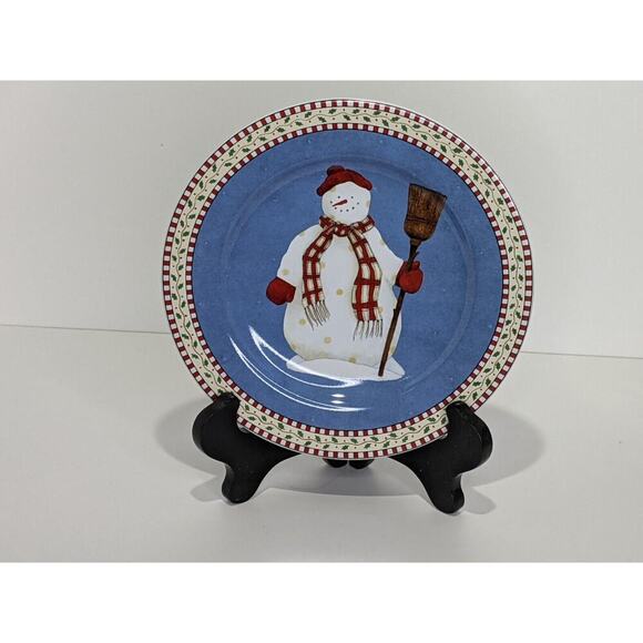 Sakura Debbie Mumm SNOWMAN Salad Dessert Lunch Plates Set of 4 NEW - Picture 7 of 8